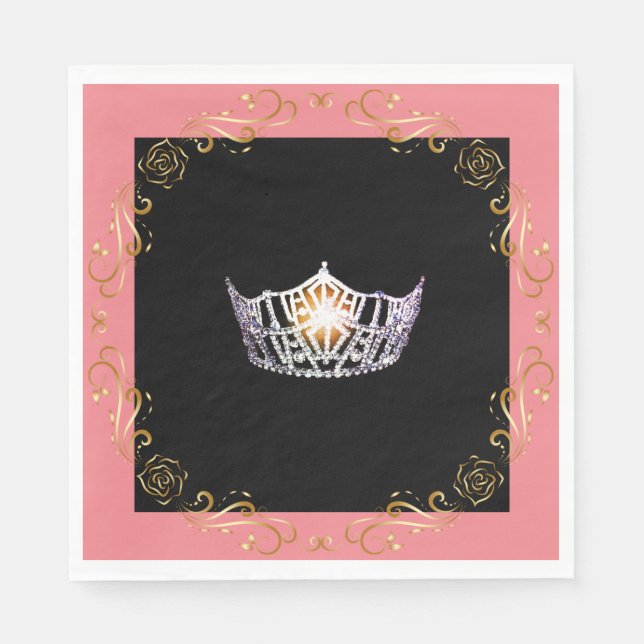 Serviette Jetable Miss America Argent Couronne papier Napkin (Devant)