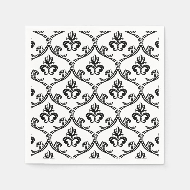 Serviette Jetable Modèle Damas Noir Et Blanc Plafond Serviettes Flor (Devant)