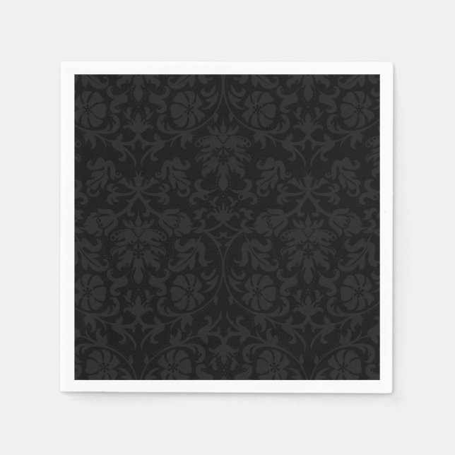 Serviette Jetable Modèle Damas noir serviettes florales (Devant)
