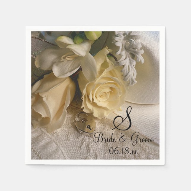 Serviette Jetable Monogram Name Date Bride Floral Wedding (Devant)
