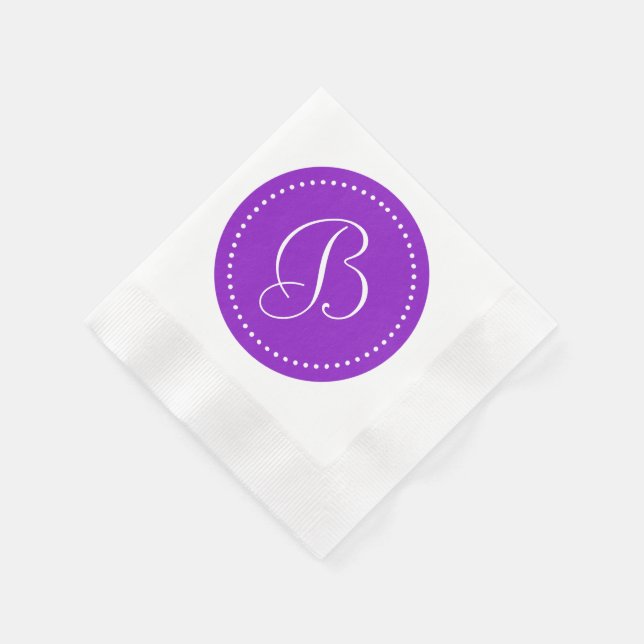 Serviette Jetable Monogramme à point violet/blanc (Coin)