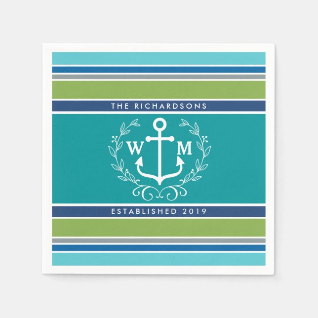 Serviette Jetable Monogramme Ancre Laurel Frappes de courroies Nauti (Devant)