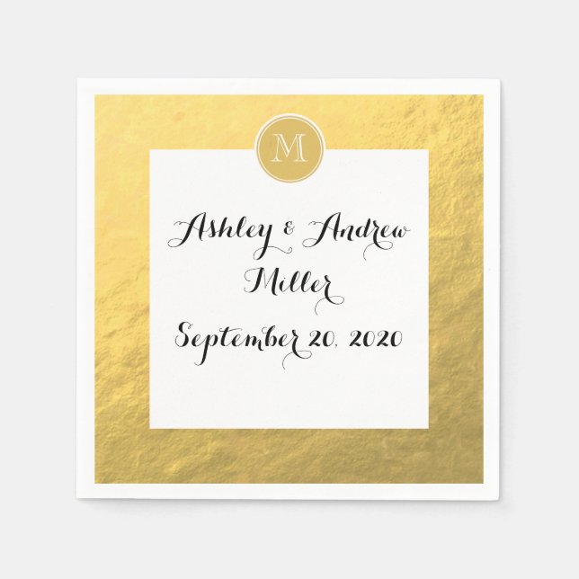 Serviette Jetable Monogramme Arrière - plan à huile dorée (Devant)