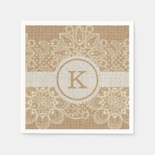 Serviette Jetable Monogramme Burlap & Lace