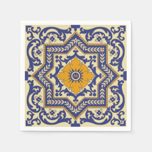 Serviette Jetable Monogramme céramique Azulejo Style Napkins Bleu