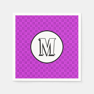 Serviette Jetable Monogramme cercles et carrés sur un motif violet