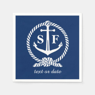 Serviette Jetable Monogramme classique Ancre bleu marine Bateau de p