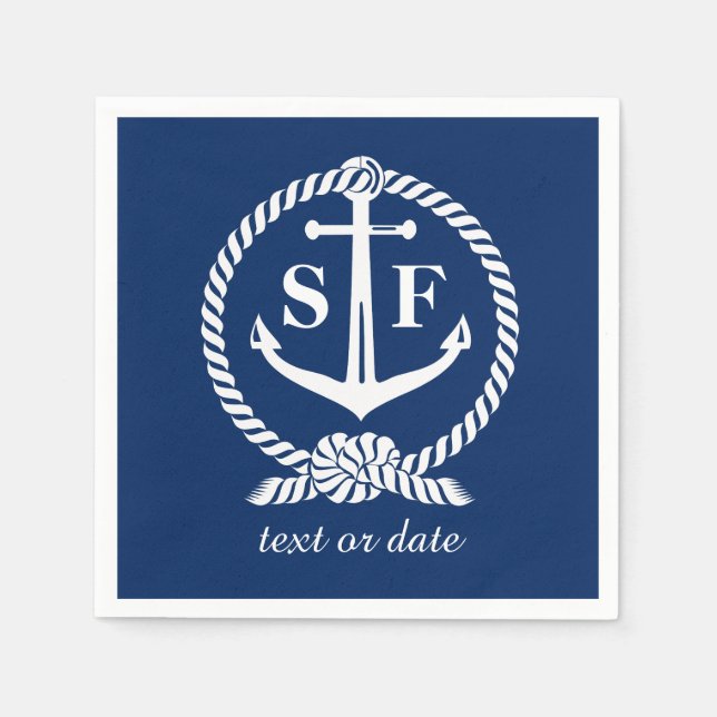 Serviette Jetable Monogramme classique Ancre bleu marine Bateau de p (Devant)