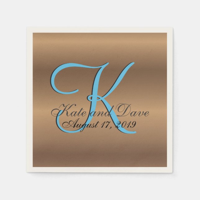 Serviette Jetable Monogramme de bronze 🔑 Pecan élégant (Devant)