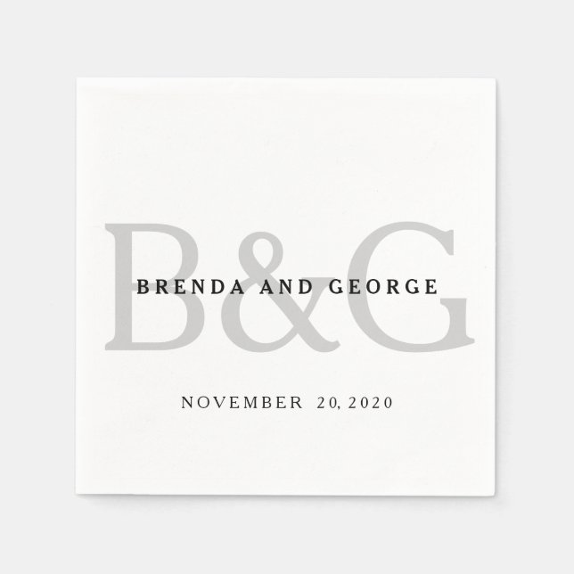 Serviette Jetable Monogramme de gris argenté épousant les serviettes (Devant)