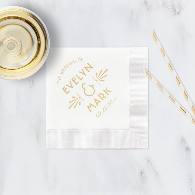 Serviette Jetable Monogramme de mariage Art Déco en or vintage (Créateur téléchargé)