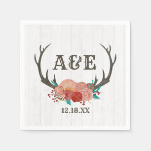 Serviette Jetable Monogramme de Mariage Boho Antler Boho Deer Rustiq