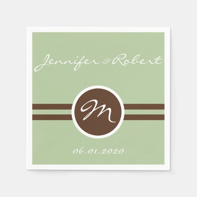 Serviette Jetable Monogramme en Sage Green et Napkin Brown (Devant)