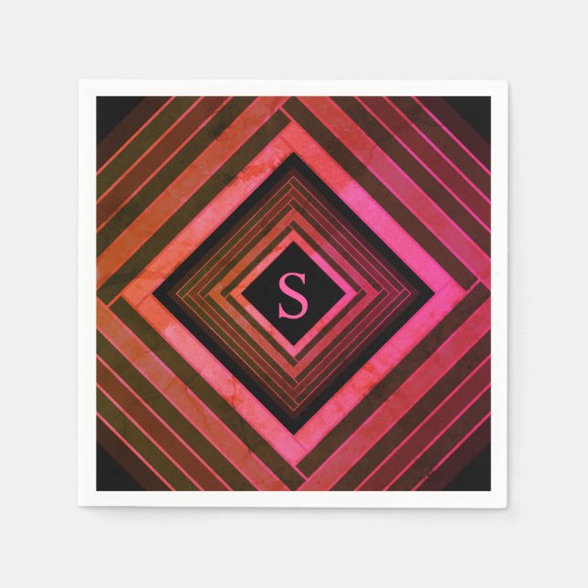 Serviette Jetable Monogramme géométrique rose rustique Carré moderne (Devant)
