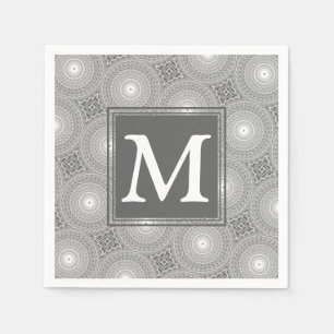 Serviette Jetable Monogramme gris cercles motif