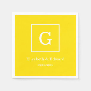 Serviette Jetable Monogramme initial encadré jaune blanc