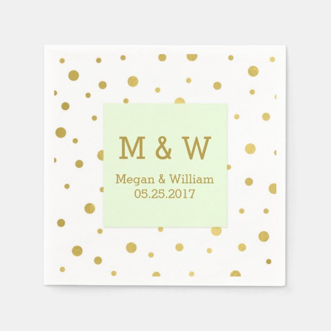 Serviette Jetable Monogramme Mariage Confetti Vert Mint (Devant)