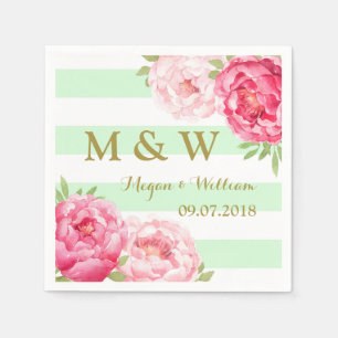Serviette Jetable Monogramme Mariage d'aquarelle rose