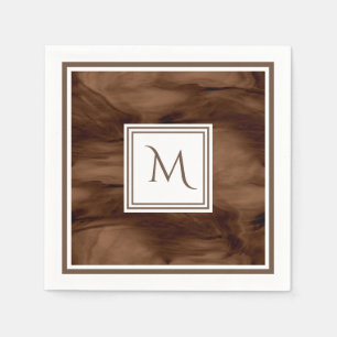 Serviette Jetable Monogramme moderne de marbre subtil simple de brun
