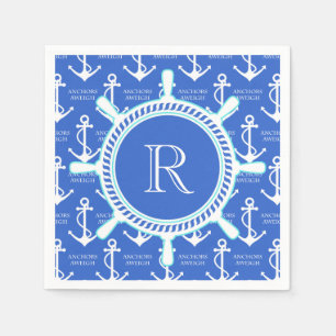 Serviette Jetable Monogramme nautique côtier d'Ancre bleue