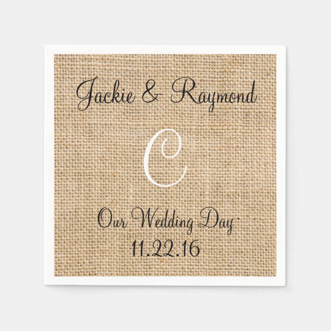 Serviette Jetable Monogramme Noms Date Russe Burlap Monogramme (Devant)