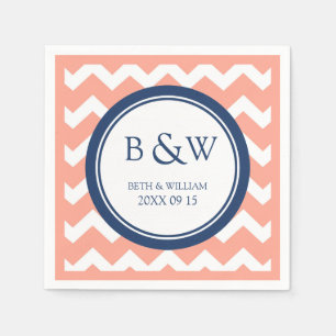 Serviette Jetable Monogramme personnalisé Mariage Napkin Coral Blue 
