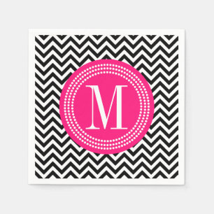 Serviette Jetable Monogramme personnalisé par zigzag noir de Chevro