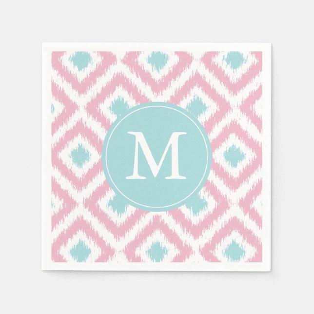 Serviette Jetable Monogramme rose et Motif de diamants Ikat de la me (Devant)