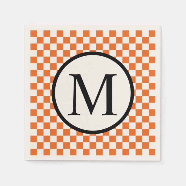 Serviette Jetable Monogramme simple avec tableau de bord orange (Devant)