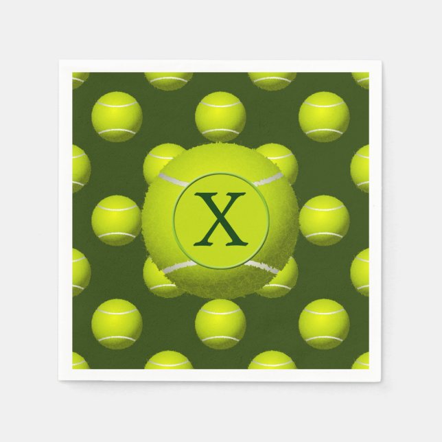 Serviette Jetable Monogramme Tennis Balls motif sportif, (Devant)