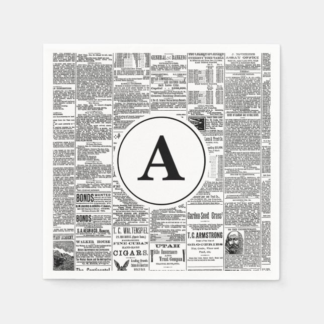 Serviette Jetable Monogramme vintage de journal antique (Devant)