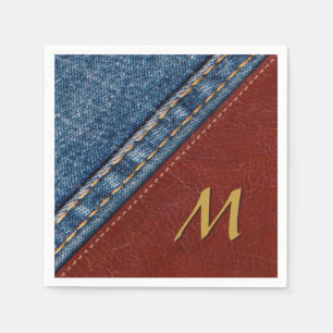 Serviette Jetable Monogramme vintage Denim et cuir