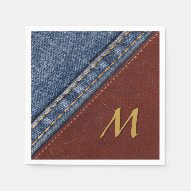 Serviette Jetable Monogramme vintage Denim et cuir (Devant)