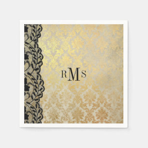 Serviette Jetable Monogrammes en dentelle dorée dorée