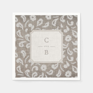 Serviette Jetable Monographie de mariage campagnard rustique dentell