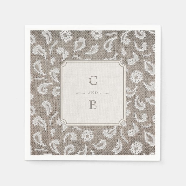 Serviette Jetable Monographie de mariage campagnard rustique dentell (Devant)