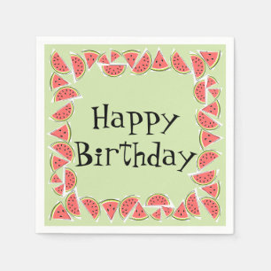 Serviette Jetable Morceaux de pastèque verts carrés Joyeux Anniversa