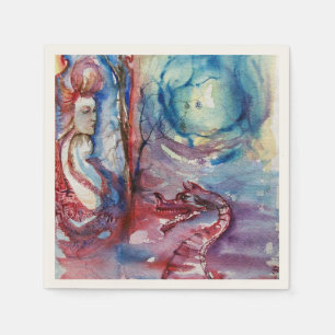 Serviette Jetable MORGANA / Magie et mystère, Imaginaire bleu rose