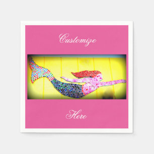 Serviette Jetable mosaïque rose sirènes jaune