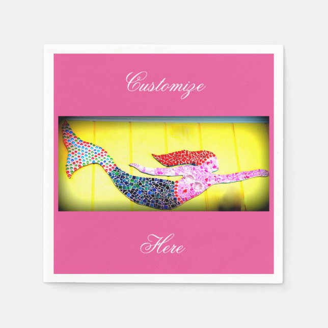 Serviette Jetable mosaïque rose sirènes jaune (Devant)