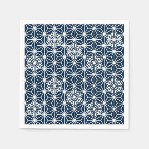 Serviette Jetable motif Asanoha japonais - bleu indigo et blanc
