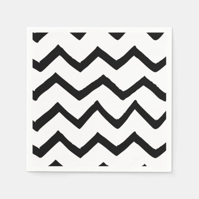 Serviette Jetable Motif Chevron peint à la main noire et blanche (Devant)