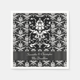 Serviette Jetable Motif damassé mariage noir et blanc