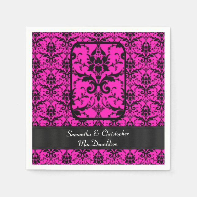 Serviette Jetable Motif damassé rose noir et fuchsia (Devant)