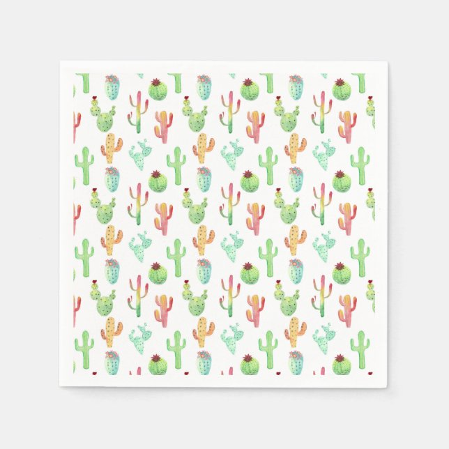 Serviette Jetable Motif d'aquarelle Cactus Pastel (Devant)