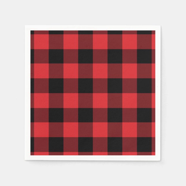 Serviette Jetable Motif de chèque de Buffalo rouge et noir (Devant)