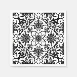Serviette Jetable Motif de Chinois de Nouveau d'art - noir et blanc