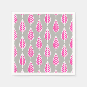 Serviette Jetable Motif de feuille de hêtre - Rose fuchsia et argent