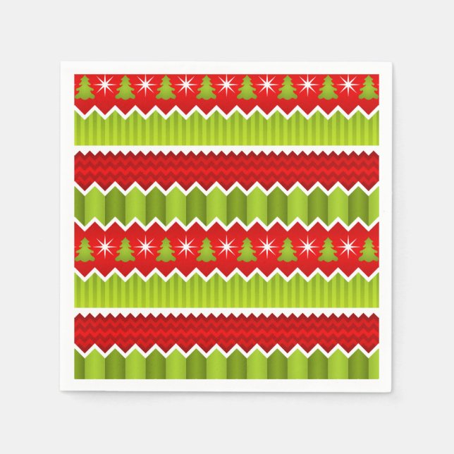 Serviette Jetable Motif De Frappes Chevron Rouge Et Vert Noël (Devant)