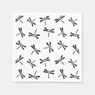 Serviette Jetable Motif de libellules japonais, noir et blanc